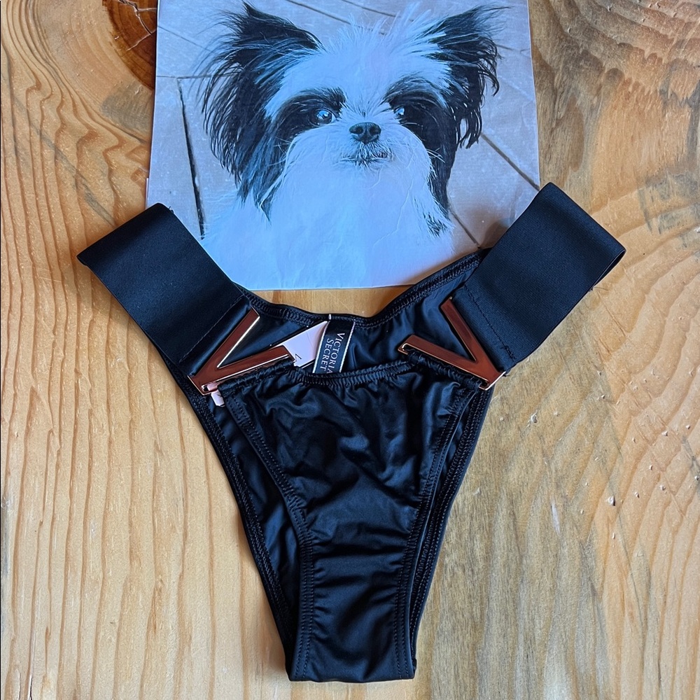 Victoria's Secret Black Bikini Bottom with V Accents